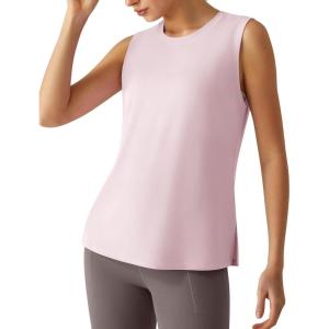 imageG4Free Lyocell Workout Running Tank Tops High Neck Athletic Tanks Loose Fit Hip Length Yoga Tennis TopLight Pink