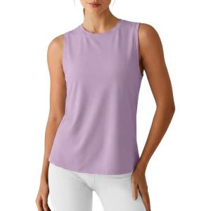 imageG4Free Lyocell Workout Running Tank Tops High Neck Athletic Tanks Loose Fit Hip Length Yoga Tennis TopLight Purple
