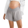 image:imageG4Free Chillwhisp Built in Brief Maternity Athletic Shorts with Inner Pockets Cross Waist Pregnancy ShortsChime Gray