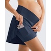 image:imageG4Free Chillwhisp Built in Brief Maternity Athletic Shorts with Inner Pockets Cross Waist Pregnancy ShortsDark Navy