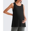 image:imageG4Free Lyocell Side Slits Maternity Tank Tops Crewneck Pregnancy Sleeveless Workout Shirts Loose FitBlack