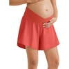 image:imageG4Free Chillwhisp Built in Brief Maternity Athletic Shorts with Inner Pockets Cross Waist Pregnancy ShortsRust Orange