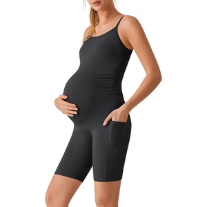 image:imageG4Free BareFeel Built in Bra Maternity Romper Smart Back Opening Pregnancy Jumpsuit with Pockets Workout CasualBlack