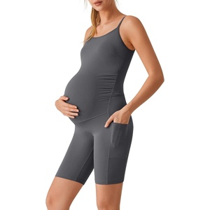 image:imageG4Free BareFeel Built in Bra Maternity Romper Smart Back Opening Pregnancy Jumpsuit with Pockets Workout CasualDark Gray