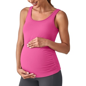 image:imageG4Free BareFeel Maternity Racerback Tank Tops with Built in Bra Ruched Sleeveless Square Neck Pregnancy Yoga Workout ShirtsHot Pink