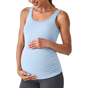 image:imageG4Free BareFeel Maternity Racerback Tank Tops with Built in Bra Ruched Sleeveless Square Neck Pregnancy Yoga Workout ShirtsLight Demin