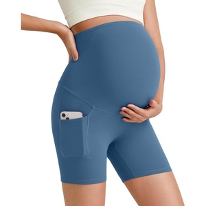 image:imageG4Free Barefeel Maternity Biker Shorts with Pockets Over The Belly Legging Pregnancy Yoga Pants Athletic Workout 5 85Blue Gray
