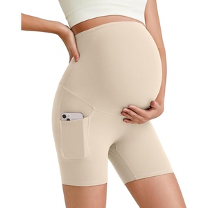 image:imageG4Free Barefeel Maternity Biker Shorts with Pockets Over The Belly Legging Pregnancy Yoga Pants Athletic Workout 5 85Light Khaki