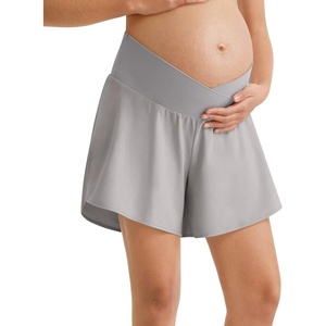 image:imageG4Free Chillwhisp Built in Brief Maternity Athletic Shorts with Inner Pockets Cross Waist Pregnancy ShortsChime Gray