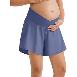 image:imageG4Free Chillwhisp Built in Brief Maternity Athletic Shorts with Inner Pockets Cross Waist Pregnancy ShortsDusky Purple