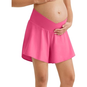 image:imageG4Free Chillwhisp Built in Brief Maternity Athletic Shorts with Inner Pockets Cross Waist Pregnancy ShortsRosy Pink