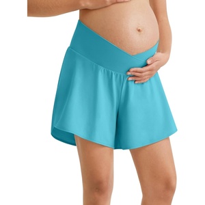 image:imageG4Free Chillwhisp Built in Brief Maternity Athletic Shorts with Inner Pockets Cross Waist Pregnancy ShortsSky Blue