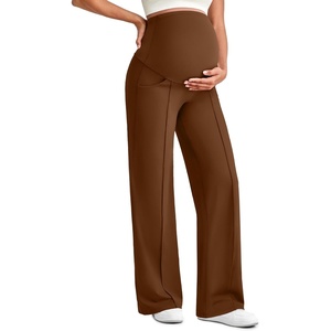 image:imageG4Free EverGoing Maternity Dress Yoga Pants with Pockets Over The Belly Stretchy Work Slack Pregnancy Wide Leg TrousersDark Coffee