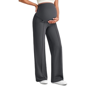image:imageG4Free EverGoing Maternity Dress Yoga Pants with Pockets Over The Belly Stretchy Work Slack Pregnancy Wide Leg TrousersDark Gray