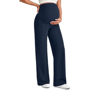 image:imageG4Free EverGoing Maternity Dress Yoga Pants with Pockets Over The Belly Stretchy Work Slack Pregnancy Wide Leg TrousersDark Navy
