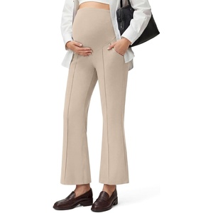 image:imageG4Free EverGoing Maternity Flare Leggings with Pockets Over The Belly Pregnancy Work Ankle Pants 252729Light Khaki