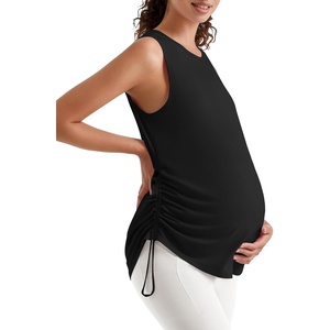 image:imageG4Free Lyocell Side Slits Maternity Tank Tops Crewneck Pregnancy Sleeveless Workout Shirts Loose FitBlack
