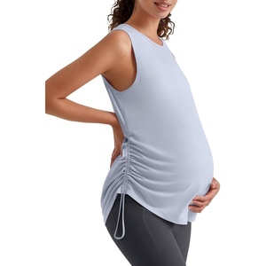image:imageG4Free Lyocell Side Slits Maternity Tank Tops Crewneck Pregnancy Sleeveless Workout Shirts Loose FitLight Denim