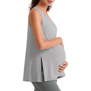 image:imageG4Free Lyocell Side Slits Maternity Tank Tops Crewneck Pregnancy Sleeveless Workout Shirts Loose FitLight Gray