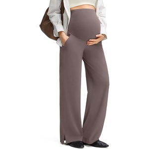 image:imageG4Free ShiftReady Maternity Pants with Pockets Casual Over The Belly Pregnancy Wide Leg Daily TrousersTaupe