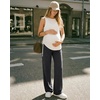 image:imageG4Free EverGoing Maternity Pants Over the Belly Yoga Dress Work Stretchy Lounge Pregnancy Wide Leg Trousers with PocketsCharcoal Heather