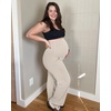 image:imageG4Free EverGoing Maternity Pants Over the Belly Yoga Dress Work Stretchy Lounge Pregnancy Wide Leg Trousers with PocketsLight Khaki