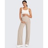 image:imageG4Free EverGoing Maternity Pants Over the Belly Yoga Dress Work Stretchy Lounge Pregnancy Wide Leg Trousers with PocketsLight Khaki
