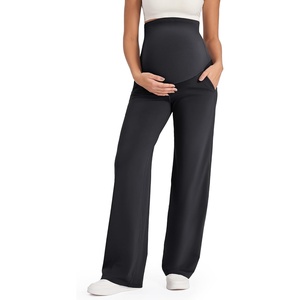 image:imageG4Free EverGoing Maternity Pants Over the Belly Yoga Dress Work Stretchy Lounge Pregnancy Wide Leg Trousers with PocketsBlack
