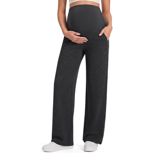 image:imageG4Free EverGoing Maternity Pants Over the Belly Yoga Dress Work Stretchy Lounge Pregnancy Wide Leg Trousers with PocketsCharcoal Heather