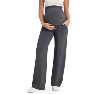 image:imageG4Free EverGoing Maternity Pants Over the Belly Yoga Dress Work Stretchy Lounge Pregnancy Wide Leg Trousers with PocketsDark Gray