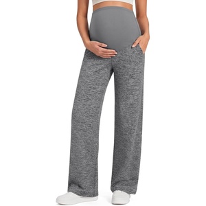 image:imageG4Free EverGoing Maternity Pants Over the Belly Yoga Dress Work Stretchy Lounge Pregnancy Wide Leg Trousers with PocketsGray Heather