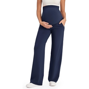 image:imageG4Free EverGoing Maternity Pants Over the Belly Yoga Dress Work Stretchy Lounge Pregnancy Wide Leg Trousers with PocketsRoyal Blue