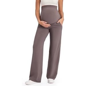 image:imageG4Free EverGoing Maternity Pants Over the Belly Yoga Dress Work Stretchy Lounge Pregnancy Wide Leg Trousers with PocketsTaupe