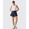 image:imageG4Free Chillwhisp Workout Shorts Women 25 A Line Elastic Waistband with Zipper Pockets for Running Casual SummerDark Navy