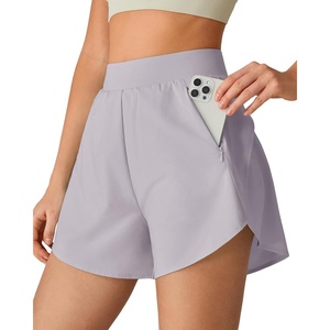 image:imageG4Free Chillwhisp Workout Shorts Women 25 A Line Elastic Waistband with Zipper Pockets for Running Casual SummerChime Gray