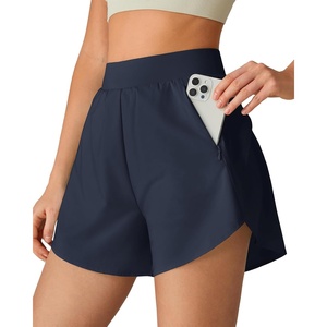 image:imageG4Free Chillwhisp Workout Shorts Women 25 A Line Elastic Waistband with Zipper Pockets for Running Casual SummerDark Navy
