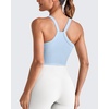 image:imageG4Free Barefeel Cropped Workout Tops for Women Built in Bra Removable Padded Longline Sports Bras Racerback Yoga TopsLight Denim