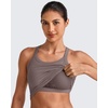 image:imageG4Free Barefeel Cropped Workout Tops for Women Built in Bra Removable Padded Longline Sports Bras Racerback Yoga TopsTaupe