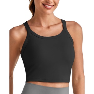 image:imageG4Free Barefeel Cropped Workout Tops for Women Built in Bra Removable Padded Longline Sports Bras Racerback Yoga TopsBlack