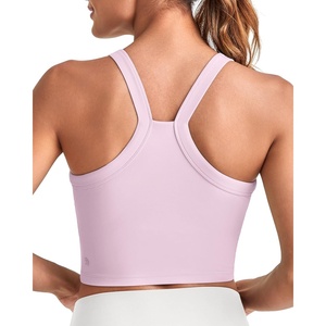 image:imageG4Free Barefeel Cropped Workout Tops for Women Built in Bra Removable Padded Longline Sports Bras Racerback Yoga TopsPink