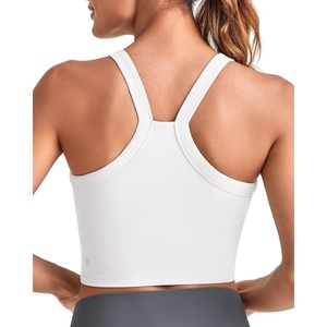 image:imageG4Free Barefeel Cropped Workout Tops for Women Built in Bra Removable Padded Longline Sports Bras Racerback Yoga TopsWhite