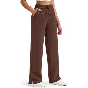 image:imageG4Free Smoofit Modal Soft Womens Wide Leg Sweatpants High Waisted Drawstring Side Slit Casual PantsCoffee Brown