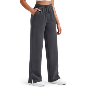 image:imageG4Free Smoofit Modal Soft Womens Wide Leg Sweatpants High Waisted Drawstring Side Slit Casual PantsDark Gray
