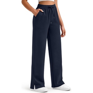 image:imageG4Free Smoofit Modal Soft Womens Wide Leg Sweatpants High Waisted Drawstring Side Slit Casual PantsDark Navy