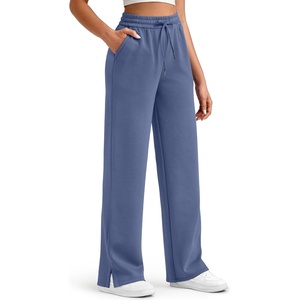 image:imageG4Free Smoofit Modal Soft Womens Wide Leg Sweatpants High Waisted Drawstring Side Slit Casual PantsDenim Blue