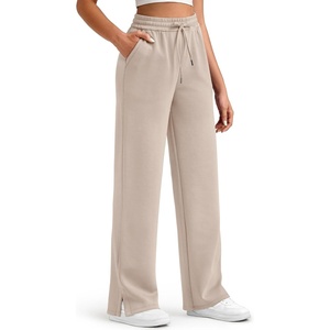 image:imageG4Free Smoofit Modal Soft Womens Wide Leg Sweatpants High Waisted Drawstring Side Slit Casual PantsLight Khaki