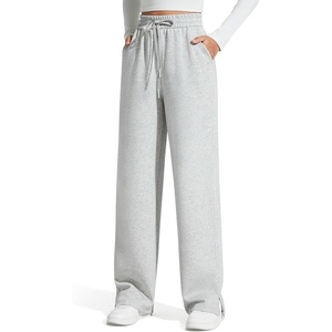 image:imageG4Free Smoofit Modal Soft Womens Wide Leg Sweatpants High Waisted Drawstring Side Slit Casual PantsMedium Heather