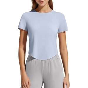 image:imageG4Free Soft Lyocell Workout Tops Womens Short Sleeve Cropped TShirt Relaxed Fit Crewneck Casual Tees Athletic RunningLight Denim