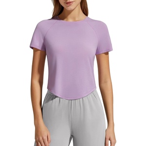 image:imageG4Free Soft Lyocell Workout Tops Womens Short Sleeve Cropped TShirt Relaxed Fit Crewneck Casual Tees Athletic RunningLight Purple