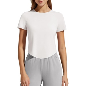 image:imageG4Free Soft Lyocell Workout Tops Womens Short Sleeve Cropped TShirt Relaxed Fit Crewneck Casual Tees Athletic RunningPure White